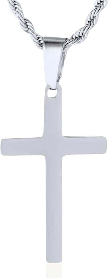HALUKAKAH Collana Croce Ragazzo Premium | Acciaio Al Titanio Medico Ipoallergenico Disponibile in Tre Colori | Pendente Religioso con Catena Corda 50cm | La Prima Comunione | Scatola Regalo Inclusa