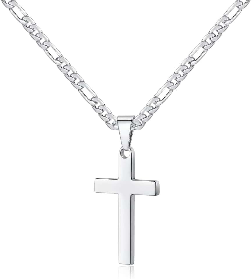 LQIOACU Collana Crocifisso Argento e Acciaio - Gioielli Croce Regalo Pasqua