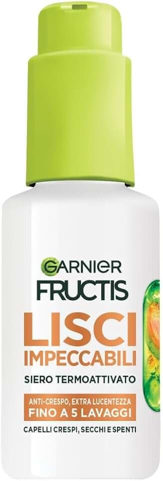 Garnier Fructis Siero Termoprotettore, Per Capelli Lisci e Lucenti a Lungo, Resistenti all'Umidità, Trattamento Lisciante alla Cheratina Vegetale e Olio di Argan, Lisci Cheratina, 50 ml