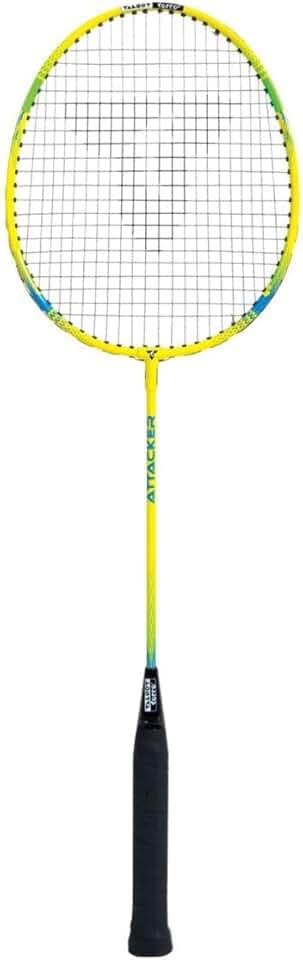 Talbot-Torro Racchetta da Badminton Attacker, per Principianti, in Acciaio Temprato, Forma Classica della Testa, Giallo/Blu, 429806