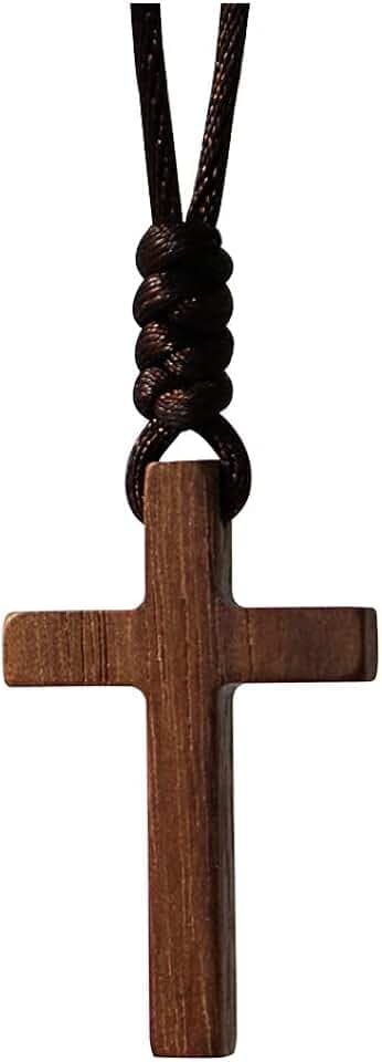 Xianli Wang Croce in Legno Naturale Ciondolo Collana Per Gli Uomini Donne Legno Noce Massiccio Cristiano Battesimo Natale Pasqua Preghiera Fede Conferma Compleanno Regalo Auto Retrovisore Specchio Appeso