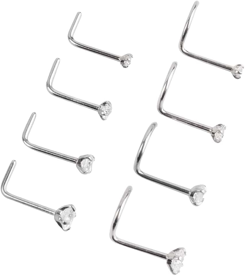 LEEQBCR Liuxn 20 Gauge Curvo Naso a Bottone in Acciaio Inox Naso Anelli Zirconia Cubico Piercing Gioielli per Corpo, Vite e Forma di L Curvatura, 8 Pezzi …