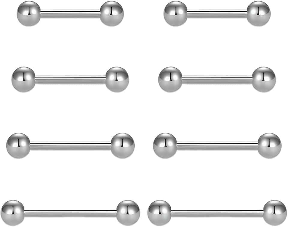 NHPY 8 Pezzi 14G Orecchini Piercing, Piercing Lingua Anelli Dritto Barbell, Piercing Lingua Acciaio Chirurgico, 12mm 14mm 16mm 18mm