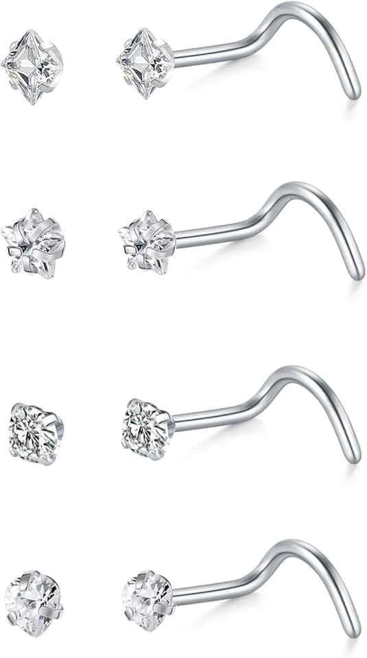 LAURITAMI 4 Pezzi Piercing Naso Brillantino Acciaio Inox 20G 22G Nostril Piercing CZ Orecchini Naso Signore Uomini Nostril Borchi