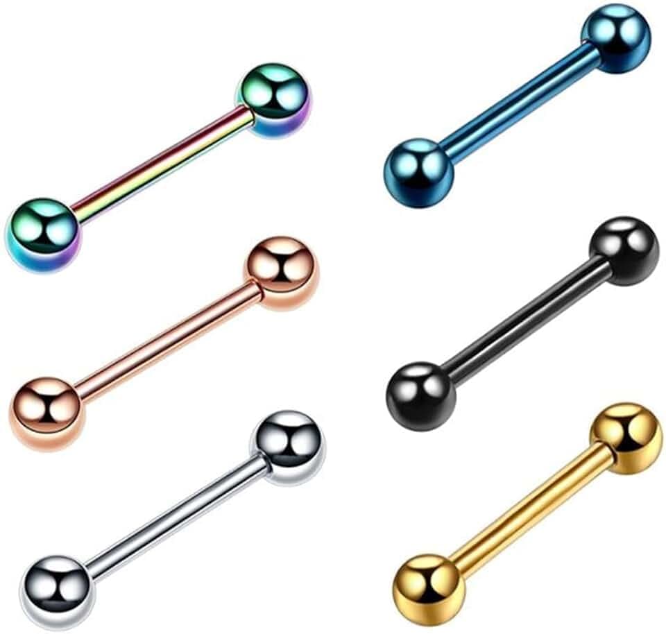 GXGM 6 Pezzi Piercing Alla Lingua In Acciaio Chirurgico Lunghezza Bilanciere 14mm