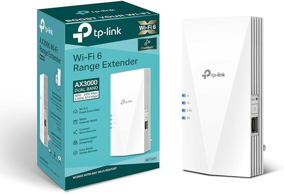 TP-Link RE700X Ripetitore WiFi 6 Dual-Band AX3000Mbps, WiFi Extender e Access Point, 1 Porta Gigabit, MU-MIMO, Beamforming, Amplificatore Segnale Wi-Fi, TP-Link Onemesh