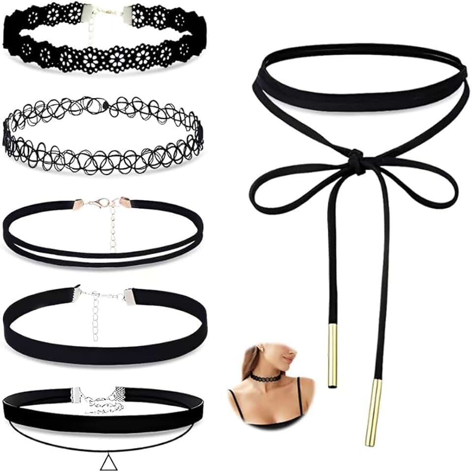 HMCEY 6 Pezzi Choker Donna,Collana Girocollo,Cosplay Collana Gotica,Collare per Collane,Collane Nere Eleganti,Choker Halloween,Punk Collanas Tatuaggio,Chokers Christmas,Catena a Clavicola per Feste