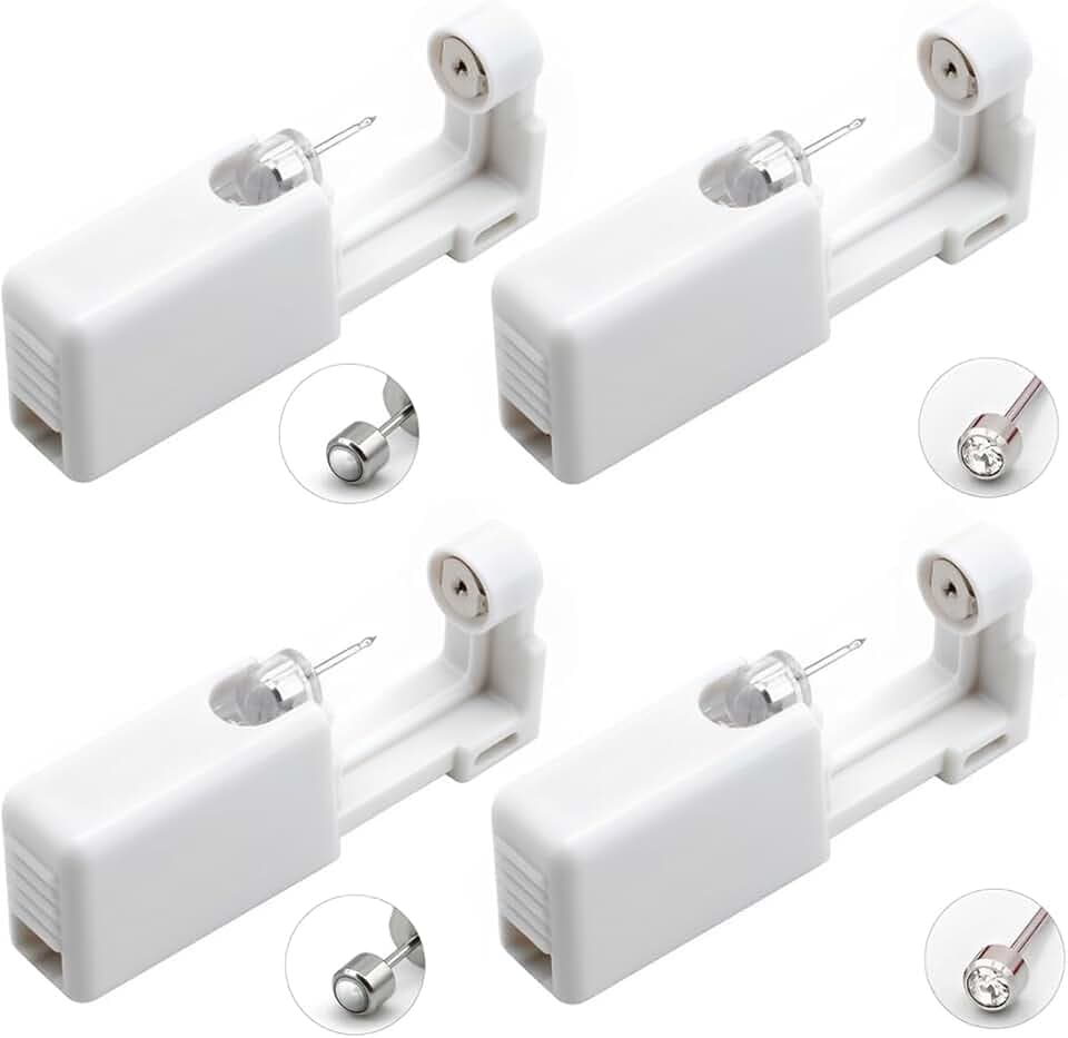 WIRZUL 4 Pezzi Pistola per buchi orecchie Pistola orecchini usa e getta Impostato Con Orecchini con strass*2 e orecchini con perle*2