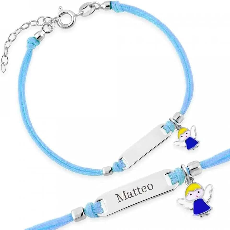 Sakrami Braccialetto Argento 925 con Cordoncino Blu e Charm Angioletto Kids Collection + Confezione Regalo Personalizzata - Braccialetto per Nascita Comunione o Battesimo