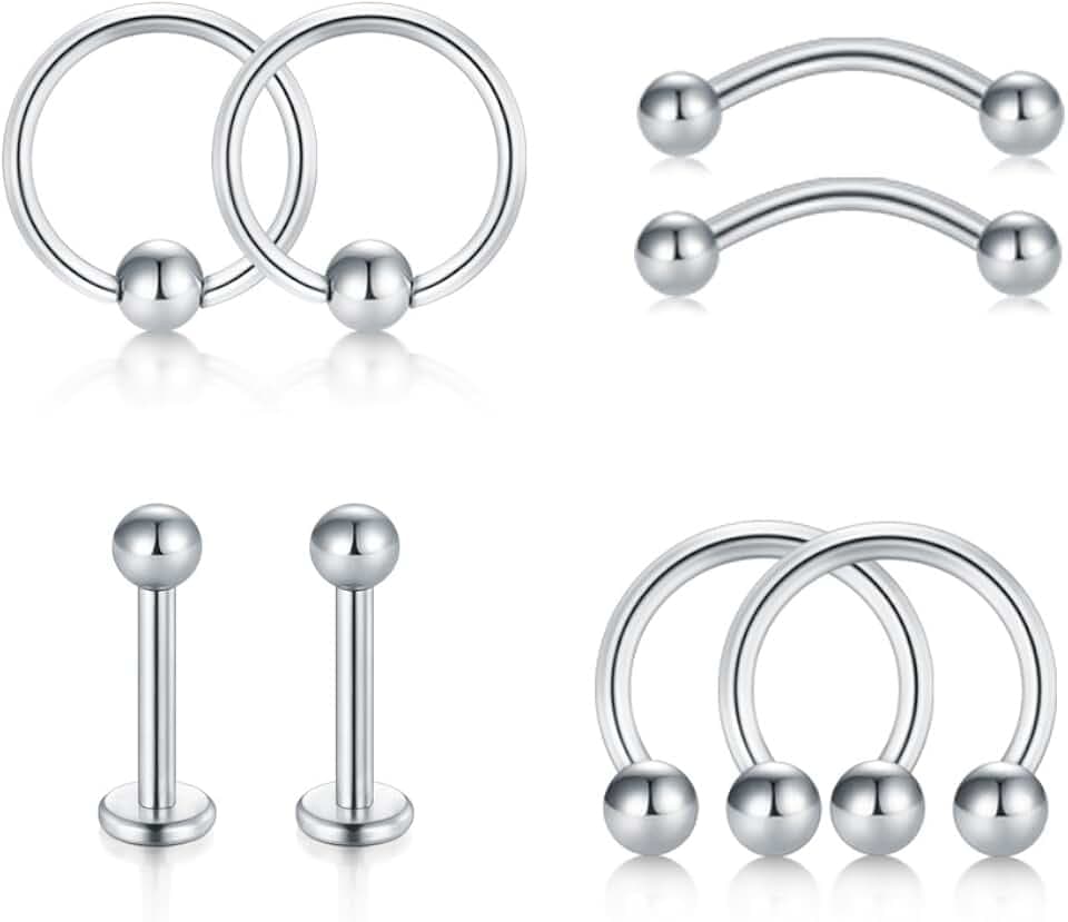 VF VFUN 16G Trago Orecchio, Acciaio Chirurgico Filettato Internamente Labbro Anelli, Curved Barbell Bar Piercing, Sopracciglia Anelli, Cartilage Orecchio