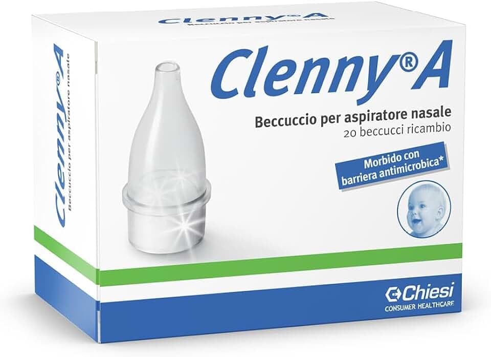 Clenny A Beccuccio Per Aspiratore Nasale - Morbido Beccuccio con Filtro Antimicrobico Nanomolecolare - Per utilizzo su Neonati e Bambini - 1 Confezione da 20 Ricambi Monouso