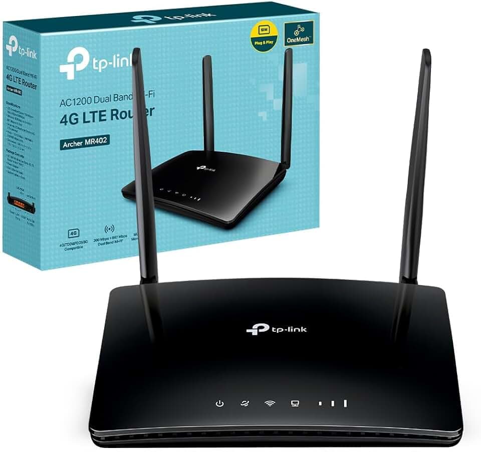 TP-Link Archer MR402 Router WiFi con SIM, Router 4G LTE WiFi Dual-Band AC1200Mbps, 3 Porte LAN e 1 LAN/WAN, Plug & Play, 2 Antenne LTE Smontabili, QoS, Onemesh