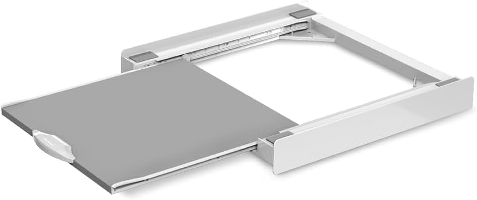Meliconi Base Torre Evo L60, Kit di Sovrapposizione Lavatrice Asciugatrice Universale, Supporto Premontato con Ripiano Estraibile in Legno, Cinghia di Sicurezza Inclusa, Portata 250 Kg, Bianco