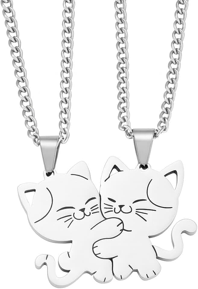 JYNXOR 2 pcs collana con ciondolo gatto abbinato, collane BFF dell'amicizia collana di amicizia gatto in acciaio inossidabile BFF, Collana delle migliori amiche, regalo di gioielli per amicizia, amici