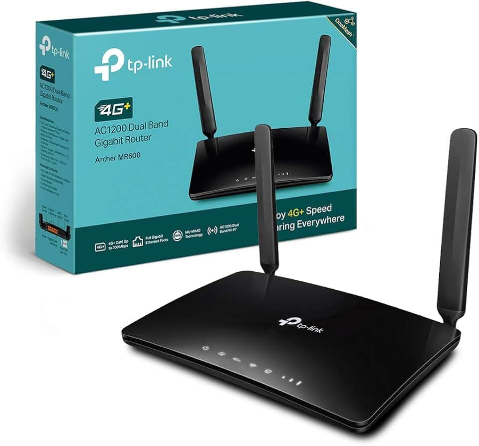 TP-Link Archer MR600 Router 4G+, Router WiFi con SIM, Cat6 fino a 300 Mbps WiFi AC1200Mbps, 2 Antenne Removibili, 3 Porte LAN e 1 LAN/WAN, OneMesh, Tecnologia MU-MIMO, Plug&Play, Soluzione Qualcomm
