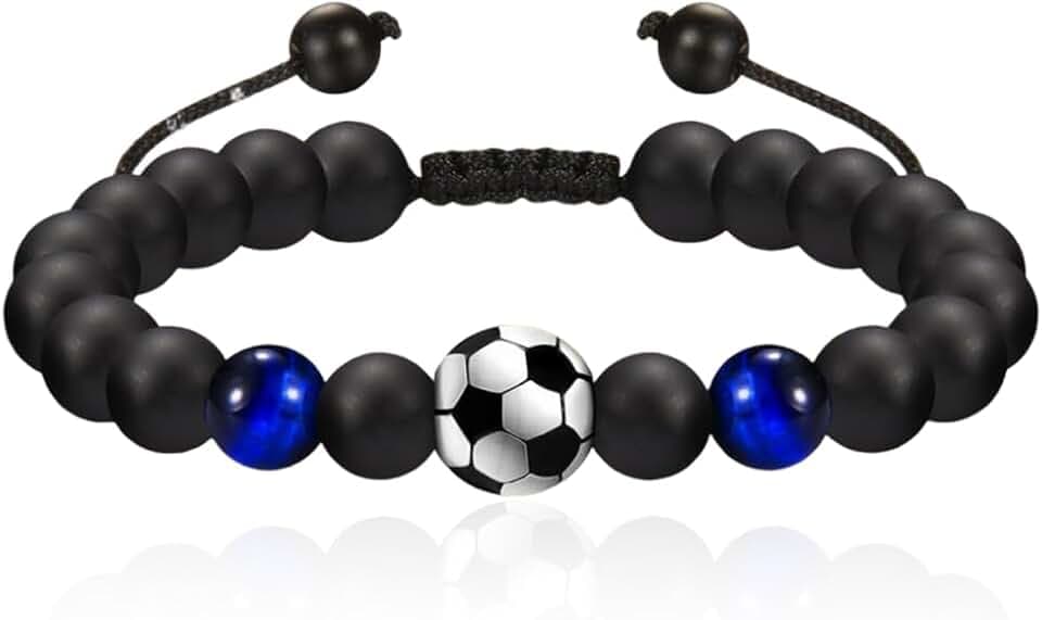 COYUN Bracciale da Calcio Regali,Bracciale Calcio 3D Pietra Naturale Occhio di Tigre Blu,Idee Regalo Ragazzo 5 6 7 8 9 10 11 12 Anni Regalo di Compleanno per Ragazzi, Figlio, Nipote e Fratello