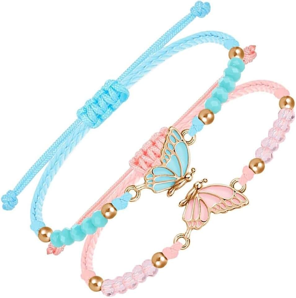 GVEYIQK 2 bracciali dell'amicizia con ciondolo a forma di farfalla, regolabile, per ragazze