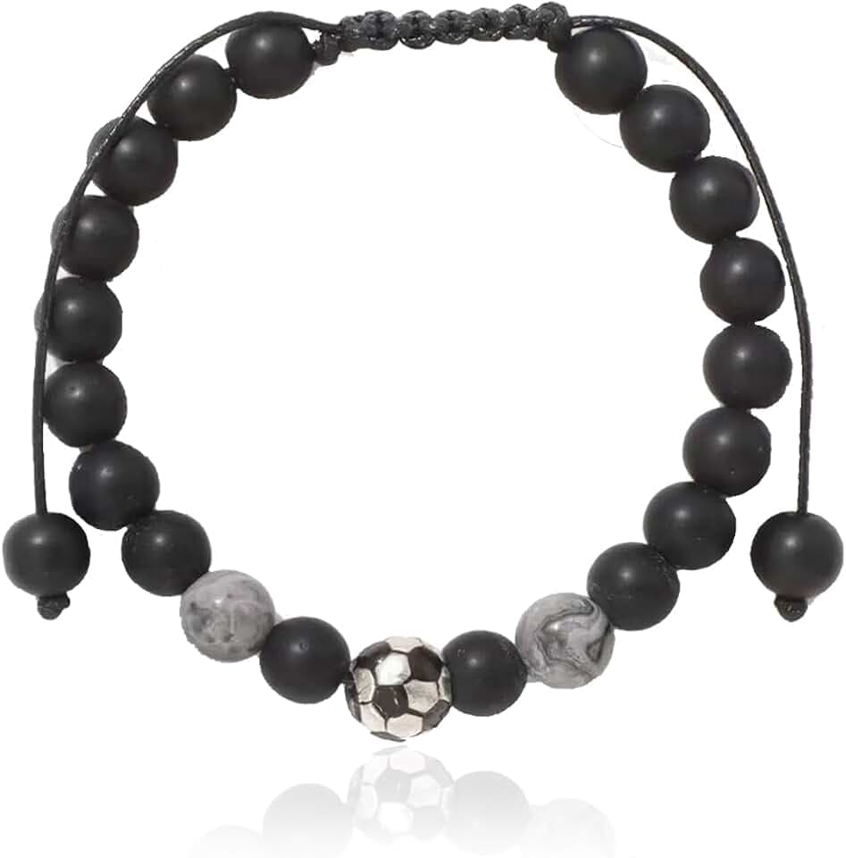 BAUCH Bracciale Bambino 1 Pezzo Bracciale Intrecciato Nero Opaco a Tema Calcio（Per Tifosi di Calcio Quotidiano & Regalo ）