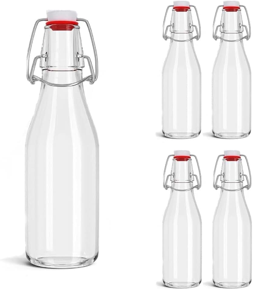 Set 6 Pezzi Bottiglia Costolata vuota Acqua e vino Vintage Milly 500cc (Mezzo litro) Elegante MODERNO con Tappo Meccanico ermetico per Acqua Bevande Preparazione e conserva Cocktail