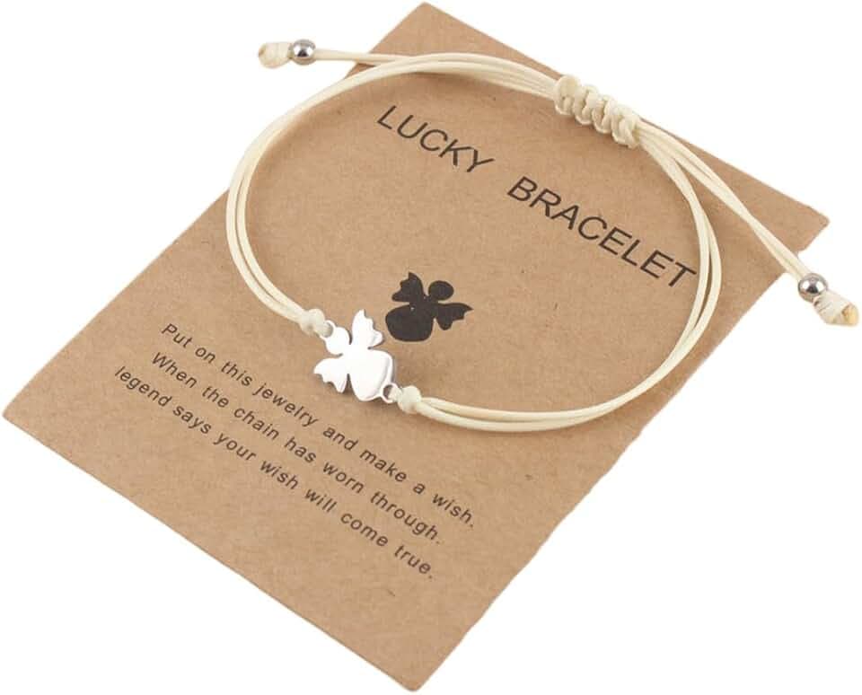 COYUN 1Pcs braccialetto di angelo custode portafortuna fatto a mano in argento con ciondolo a forma di angelo in metallo per donne e ragazze famiglia miglior amico compleanno gioielli regalo,con carta