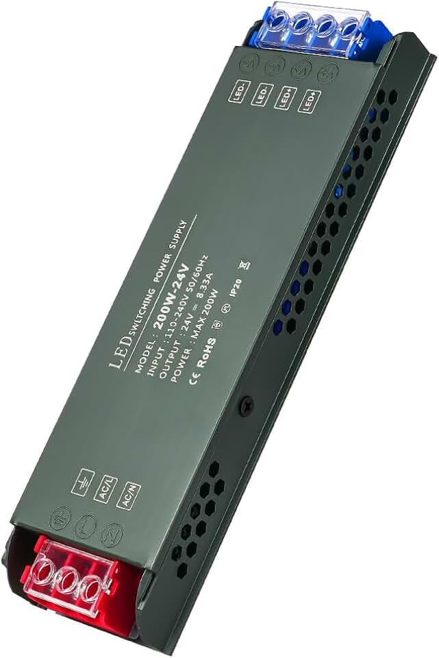 URAQT Trasformatore da 220V a 24V, Alimentatore LED 200W, Ultra Sottile Driver di Tensione Costante, Senza Rumore, per Bassa Tensione Striscia e Lampade LED