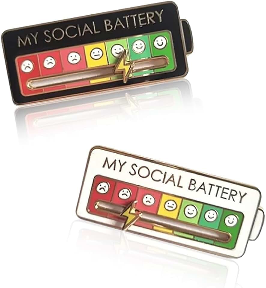 KQOZG 2 PCS Spille Social Battery Divertenti, Spilla Slider con Smalto Nero e Bianco per Esprimere Emozioni (per 7 Giorni a Settimana)