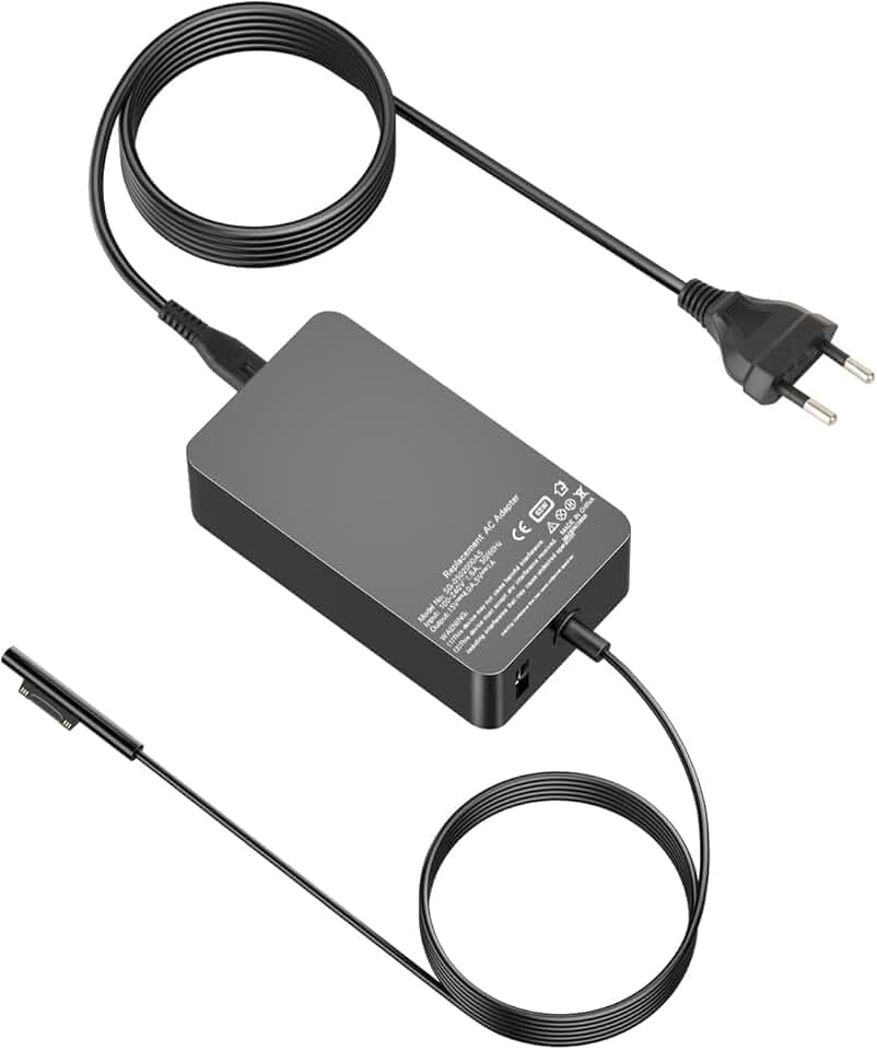 Alimentatore Microsoft Surface 65W Caricatore per Microsoft Surface Pro 11/10/9/8/7+/7/6/5/4/3/X, Surface Laptop 7/6/5/4/3/2/1,Surface Book 3/2/1, Surface Go 4/3/2/1, Con porta USB da 5V 1A