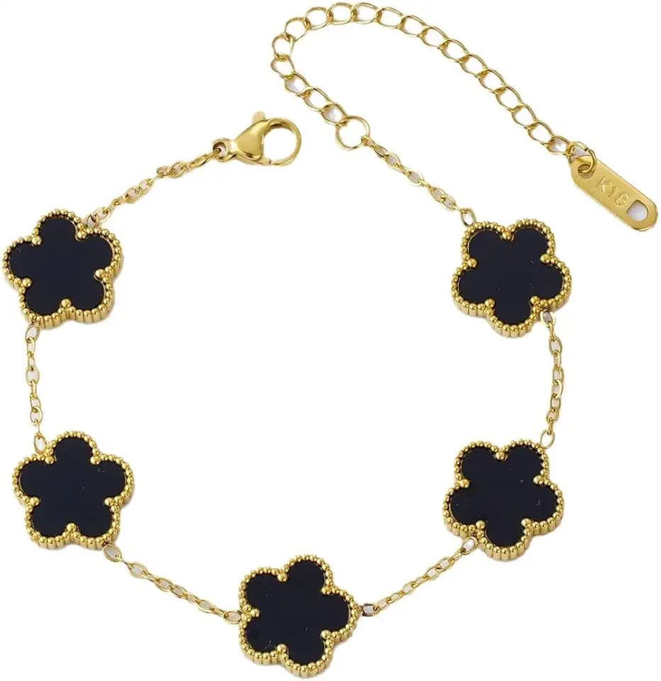 ARHZ 1 Pezzi Bracciale Quadrifoglio Donna Gioielli Placcati in Oro 18 Carati,Regali di Amicizia per Ragazze,nero