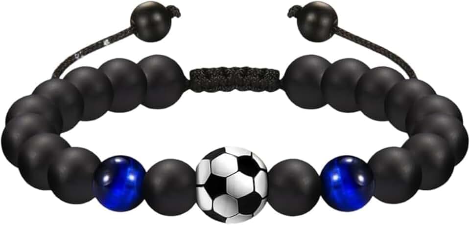YLLZJ Bracciale da Calcio Regali,Bracciale Calcio 3D Pietra Naturale Occhio di Tigre Blu,Idee Regalo Ragazzo 5 6 7 8 9 10 11 12 Anni Regalo di Compleanno per Ragazzi, Figlio, Nipote e Fratello