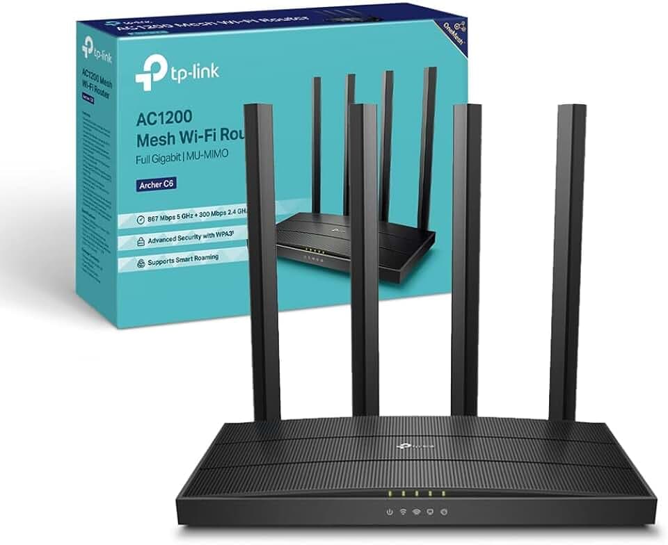 TP-Link Archer C6 Gigabit Router Wi-Fi, Dual Band AC1200Mbps Wireless, 5 Porte Gigabit, ‎‎MU-MIMO, Parental Control, Beamforming, Configurazione Semplice, Supporto IPTV, IPv6, WPS, non supporta xDSL