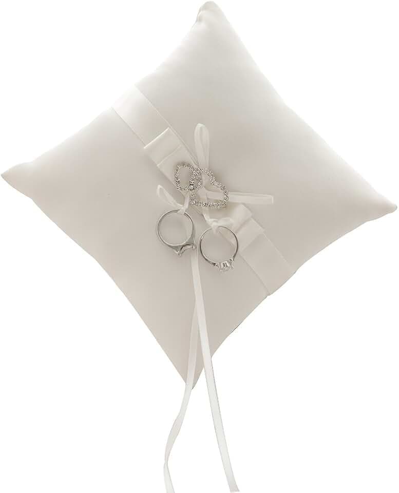 Bodosac Awtlife - Cuscinetto per fedi nuziali, con 2 cuori in strass, avorio, 17,8 cm (7”)