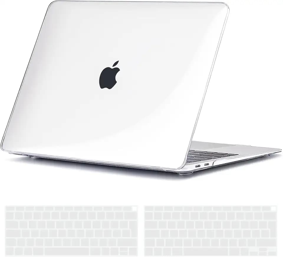 TECOOL Cover per MacBook Air M1 (A2337) e MacBook Air 13 Pollici Retina 2020 2019 2018 (A2179 A1932), Custodia Rigida Protettiva Sottile in Plastica e Copritastiera UE, Superficie Lucida Trasparente