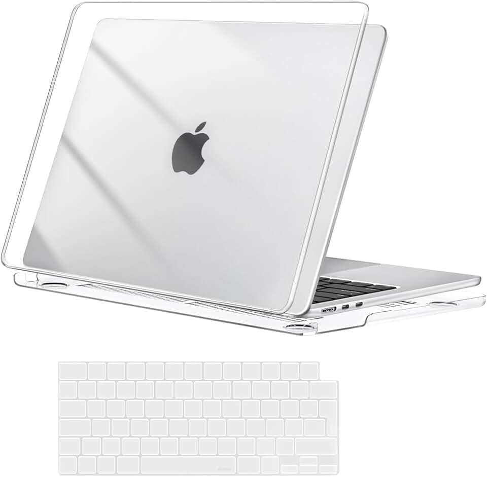 MOSISO Custodia Compatibile con MacBook Air 13 Cover M5 M4 M3 M2 2026 2025 2024 2023 2022 A3449 A3240 A3113 A2681, Case per MacBook Air 13,6'' display Liquid Retina&Copritastiera, Chiaro Cristallo