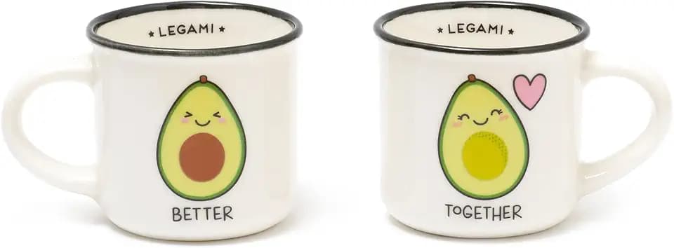 Legami - Espresso For Two, 2 Tazzine da Caffè in Porcellana New Bone China, Capacità 50 ml, Tema Avocado, Lavabili in Lavastoviglie, Utilizzabili nel microonde