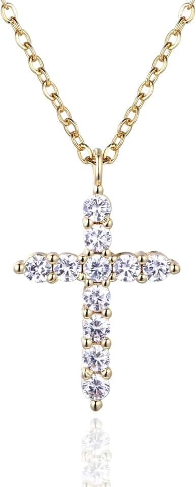 HALUKAKAH Collana con Pendente a Croce in Diamanti Placcato in Oro 18K/Platino per Bambini|Eco-compatibile Fatto a Mano|Regolabile|Disegnato in Italia|Per Compleanni,Lauree,Celebrazioni Speciali