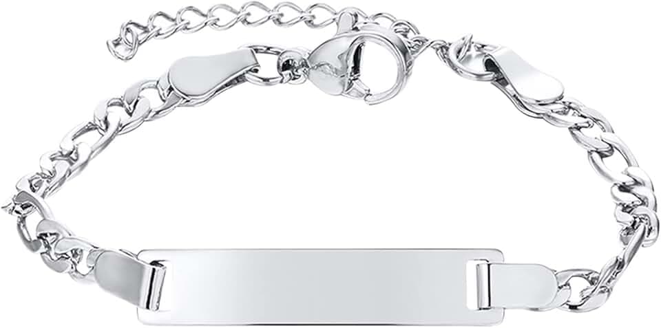JewelryWe Braccialetto Bambino con Nome Personalizzato, Nome/Data/Coordinate,Bracciale Targhetta Identificativa,Regalo