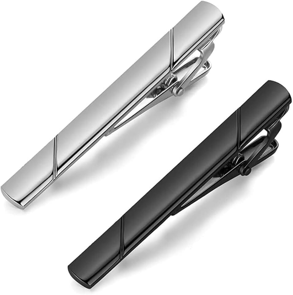 COYUN 2 Pezzi Fermacravatta per Uomo Vita Quotidiana Anniversario di Matrimonio Fermacravatta Uomo Ferma Cravatta Elegante (Argento,Nero)