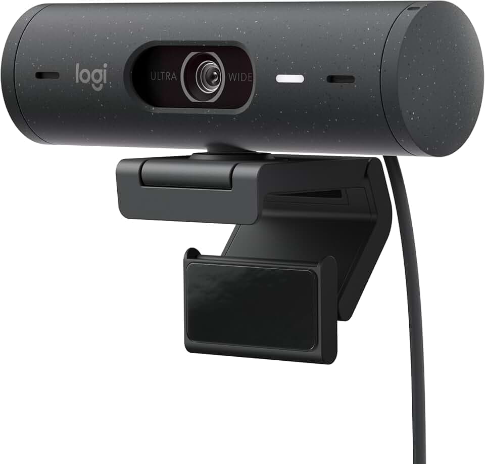 Logitech Brio 500 Webcam Full HD Correzione Luce, Show Mode, Microfono Riduzione del Rumore, Copertura Privacy, Streaming, Funziona con Microsoft Teams, Google Meet, Zoom, Cavo USB-C - Grafite