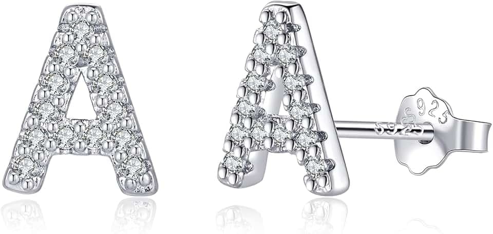 TIZU Orecchini con Lettere in Argento 925 Alberino Orecchini Anallergici per Donna Bambina Ragazza Orecchini Piccoli Iniziali con Zirconi Cubici Idee Regalo per Lei