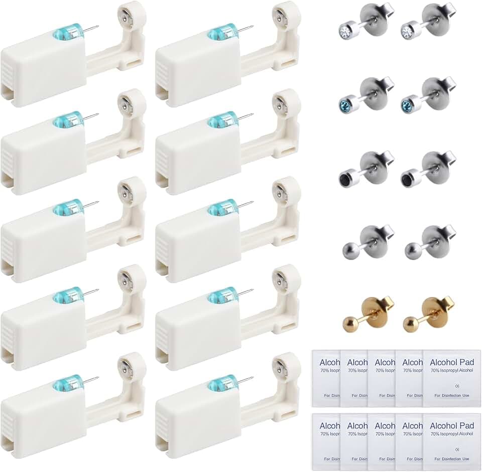 CONNECTION Pistola Orecchini,Pistola per Piercing All'orecchio,Pistola Orecchini Usa e Getta,Pistola Buchi Orecchie Asettiche Per Le Orecchie Sicurezza Pistola Piercing per Ragazze, Donna e Uomo,10Pcs