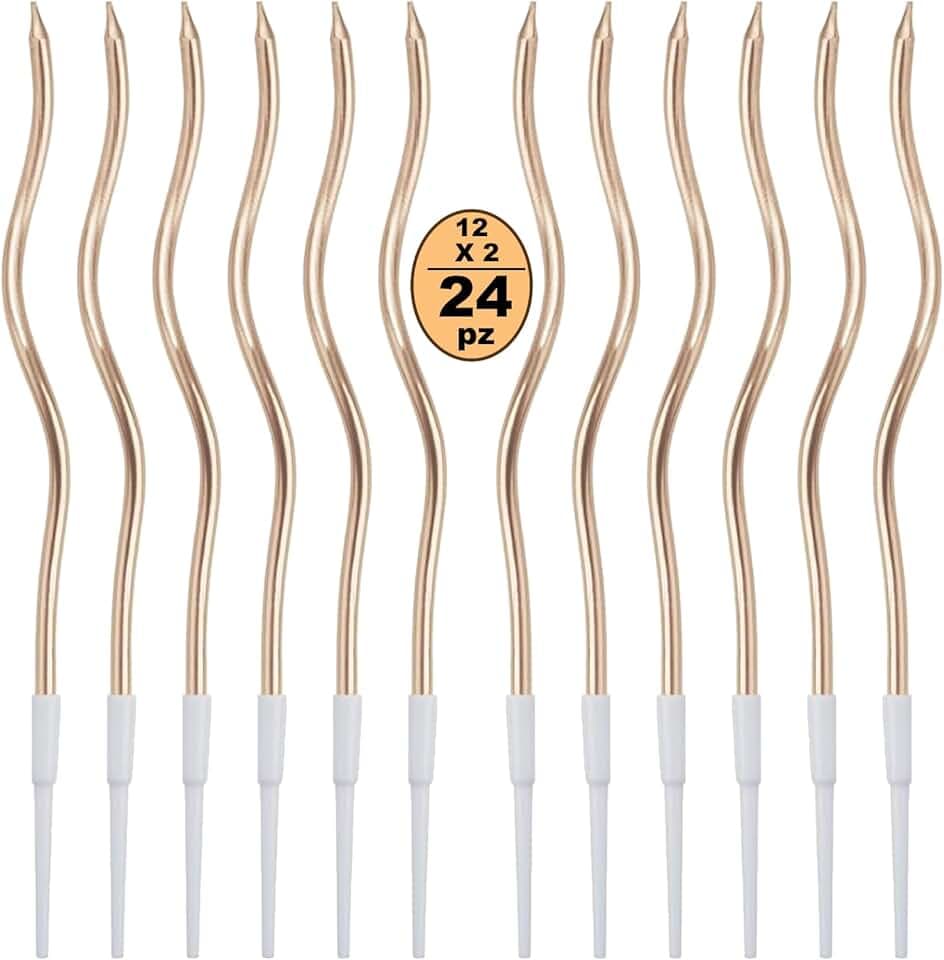 24 Candele Torta di Compleanno,Candele a Spirale di Compleanno Lunga E Sottile con superficie metallica,Candela a Spirale Cupcake per Compleanno Partito Torta Decorazioni (Champagne)