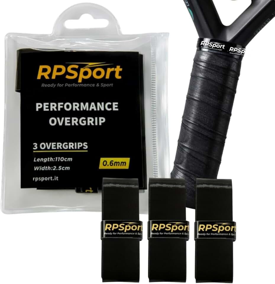 RPSport Overgrip Padel Nero Antiscivolo 3 Strati - Massimo Controllo, Anti-Vibrazioni, Aderenza Perfetta per Racchetta Padel e Tennis - Grip Extra Aderente