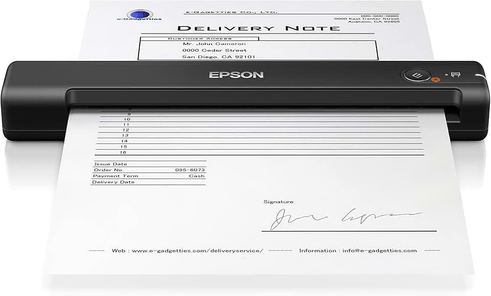 Epson WorkForce ES-50 Scanner Portatile Compatto Leggero, Alimentazione USB, Software ScanSmart Incluso, Scansione 600dpi Alimentazione Automatica 5.5 Secondi per Pagina, JPEG, PDF, TIFF Supportati