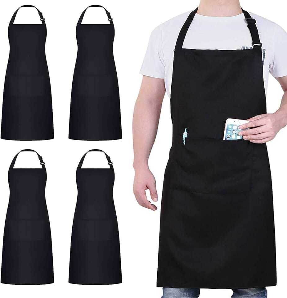 4 Pezzi Cuoco Grembiule, Nero Grembiule Impermeabile con 2 Tasche, Grembiule Cucina Regolabile, Grembiule da Uomo e Donna Adatto per Barbecue Ristorante Caffetteria…
