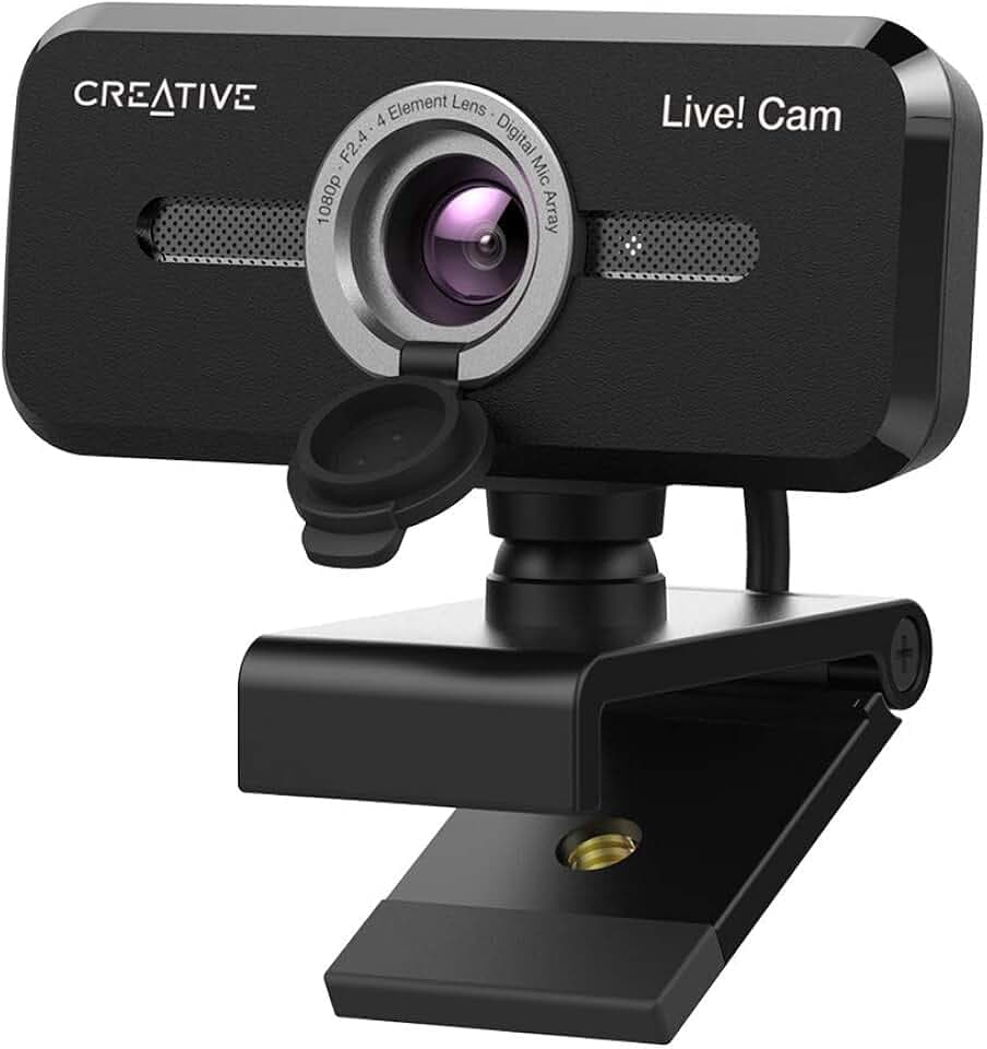 CREATIVE Live! Cam Sync 1080p V2 Full HD Webcam USB grandangolare con disattivazione automatica dell'audio e riduzione del rumore per videochiamate, doppio microfono integrato, per zoom, Skype