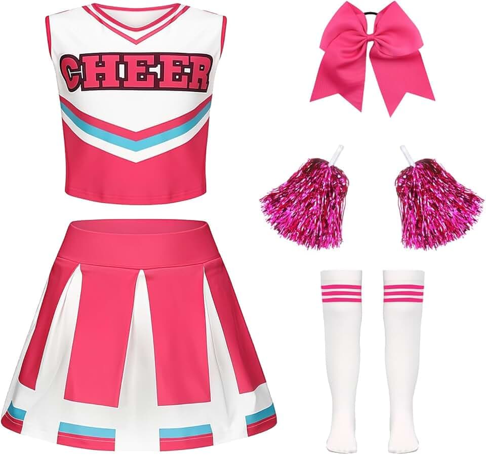 Luckyou Vestito Cheerleader Costume Carnevale Cheerleading Outfit con Pompon e Calzini per Evento Sportivo Carnevale