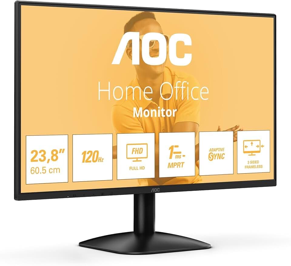 AOC 24B31H - Monitor Full HD da 24 pollici, 120 Hz, sincronizzazione adattiva dell'immagine 1920x1080, 1x D-Sub, 1x HDMI 1.4 nero, 24 inch FHD IPS, 100 Hz, No Altoparlanti