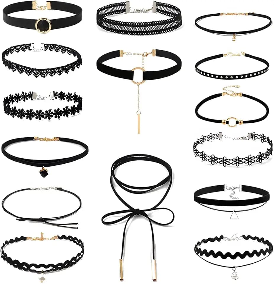 JEYORZY 15 pcs stili di girocolli in velluto, choker donna, collana girocollo, Gotiche Stili Girocollo, collane girocollo nere, stile punk, adatti a varie occasioni come la vita quotidiana di donne