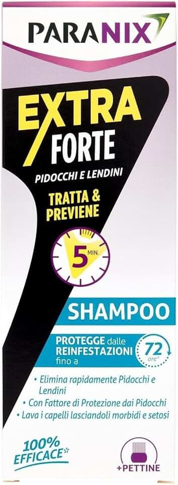 Paranix Shampoo Extra Forte Tratta & Previene Pidocchi e Lendini In 5 Minuti, Multicolore, 200 ml