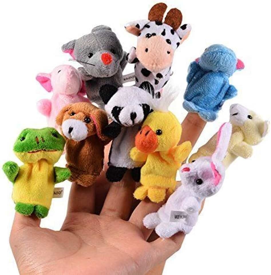 10 x Figurine di animali piccoli Finger Puppet Velvet Puppet in peluche, figura di peluche Puntelli per il compleanno Kids Party Battesimo Baby Shower Party Favor Gift